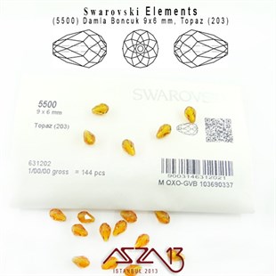 5500 203 (Topaz) Bead (Damla Boncuk) 9x6 mm / 6 Adet