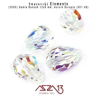 5500 001 AB (Crystal Aurore Boreale) Bead (Damla Boncuk) 12x8 mm / 3 Adet