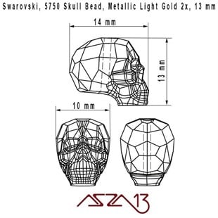 Swarovski 5750 Metallic Light Gold 2x (Skull Bead) 13 mm Kurukafa Boncuk
