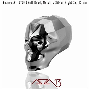 Swarovski 5750 Metallic Silver Night 2x (Skull Bead) 13 mm Kurukafa Boncuk