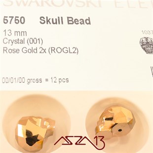 Swarovski 5750 Metallic Rose Gold 2x (Skull Bead) 13 mm Kurukafa Boncuk