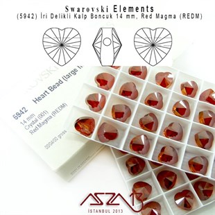5942 001 REDM (Red Magma) Heart Bead, (Büyük Delikli Kalp Boncuk) 14 mm / 1 Adet