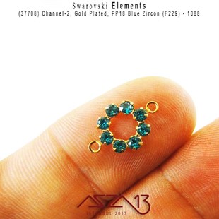 37708 F229 (Blue Zircon) 1088 PP 18 Gold Plated Linked / 1 Adet