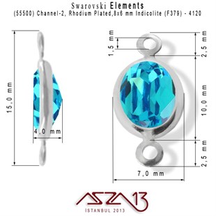 55500 F379 4120 (Indicolite) 8x6 mm Rhodium Plated Linked / 1 Adet