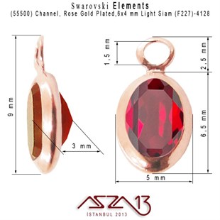 55500 F227 4128 (Lt. Siam) 6 x 4 mm Rose Gold Plated Linked / 1 Adet