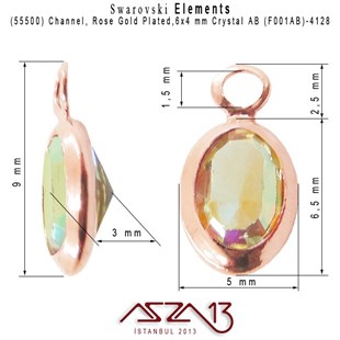 55500 F001AB 4128 (AB Crystal) 6 x 4 mm Rose Gold Plated Linked / 1 Adet