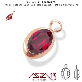 55500 F227 4128 (Lt. Siam) 6 x 4 mm Rose Gold Plated Linked / 1 Adet