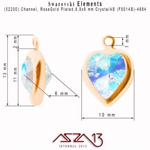 52200 F001AB 4884 (AB Crystal) 8,8x8 mm Rose Gold Plated Linked / 1 Adet