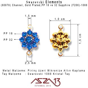 60879 F206 1088 (Sapphire) PP 18 ve 32 Gold Plated Linked / 1 Adet