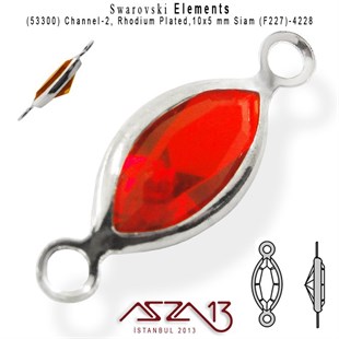 53300 F227 4228 (Lt. Siam) 10x5 mm Rhodium Plated Linked / 1 Adet