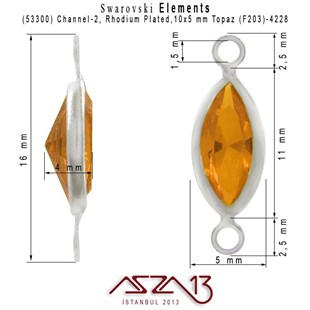 53300 F203 4228 (Topaz) 10x5 mm Rhodium Plated Linked / 1 Adet