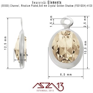55500 F001 GSH 4120 (Crystal Golden Shadow) 8x6 mm Rhodium Plated Linked / 1 Adet