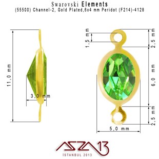 55500 F214 4128 (Peridot) 6 x 4 mm Gold Plated Linked / 1 Adet