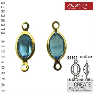 55500 F202 4128 (Aquamarine) 6 x 4 mm Gold Plated Linked / 1 Adet