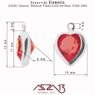 52200 F209 4884 (Rose) 8,8x8 mm Rhodium Plated Linked / 1 Adet