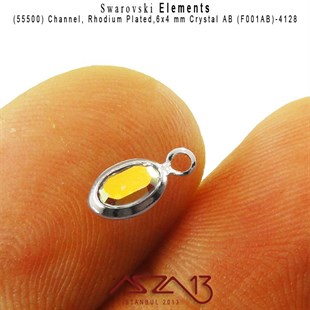 55500 F001AB 4128 (AB Crystal) 6 x 4 mm Rhodium Plated Linked / 1 Adet