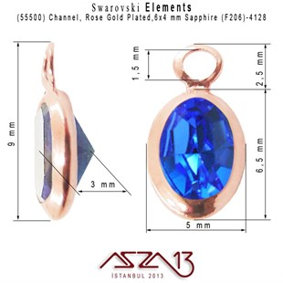 55500 F206 4128 (Sapphire) 6 x 4 mm Rose Gold Plated Linked / 1 Adet