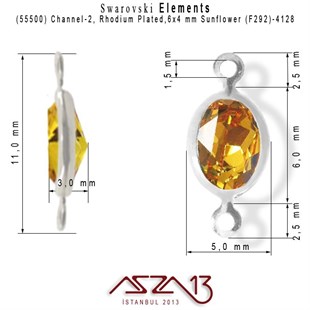 55500 F292 4128 (Sunflower) 6 x 4 mm Rhodium Plated Linked / 1 Adet