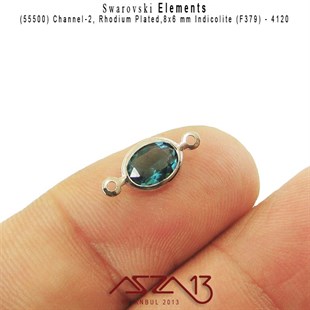 55500 F379 4120 (Indicolite) 8x6 mm Rhodium Plated Linked / 1 Adet