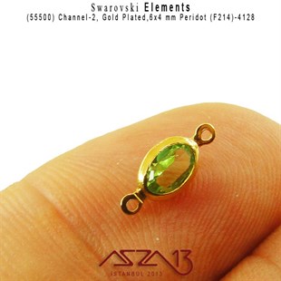 55500 F214 4128 (Peridot) 6 x 4 mm Gold Plated Linked / 1 Adet