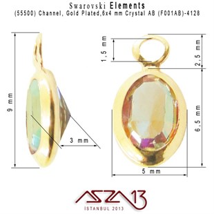 55500 F001AB 4128 (AB Crystal) 6 x 4 mm Gold Plated Linked / 1 Adet
