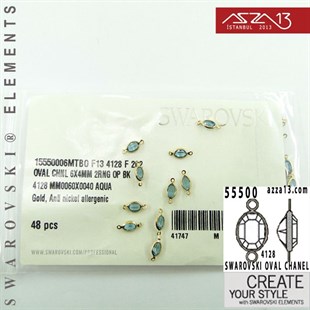55500 F202 4128 (Aquamarine) 6 x 4 mm Gold Plated Linked / 1 Adet