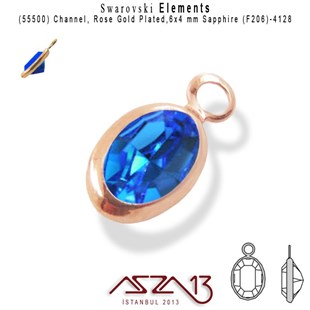 55500 F206 4128 (Sapphire) 6 x 4 mm Rose Gold Plated Linked / 1 Adet