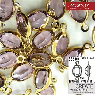 55500 F212 4128 (Lt. Amethyst) 6 x 4 mm Gold Plated Linked / 1 Adet