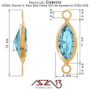 53300 F202 4228 (Aquamarine) 10x5 mm Rose Gold Plated Linked / 1 Adet
