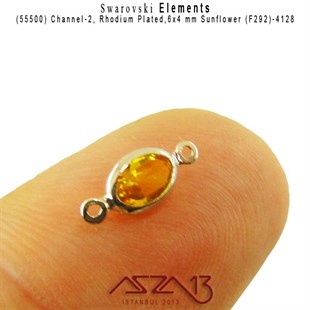 55500 F292 4128 (Sunflower) 6 x 4 mm Rhodium Plated Linked / 1 Adet