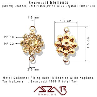 60879 F001 1088 (Crystal) PP 18 ve 32 Gold Plated Linked / 1 Adet