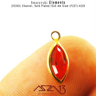 53300 F227 4228 (Lt. Siam) 10x5 mm Gold Plated Linked / 1 Adet