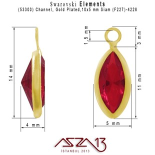 53300 F227 4228 (Lt. Siam) 10x5 mm Gold Plated Linked / 1 Adet