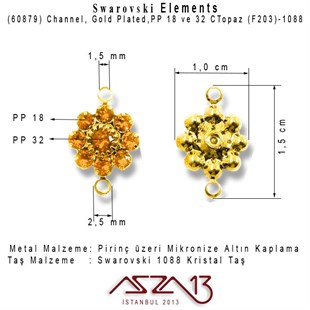 60879 F203 1088 (Topaz) PP 18 ve 32 Gold Plated Linked / 1 Adet