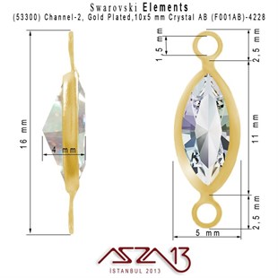 53300 F001AB 4228 (AB Crystal) 10x5 mm Gold Plated Linked / 1 Adet