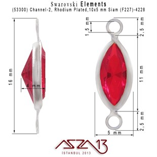 53300 F227 4228 (Lt. Siam) 10x5 mm Rhodium Plated Linked / 1 Adet