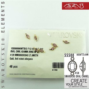 55500 F212 4128 (Lt. Amethyst) 6 x 4 mm Gold Plated Linked / 1 Adet