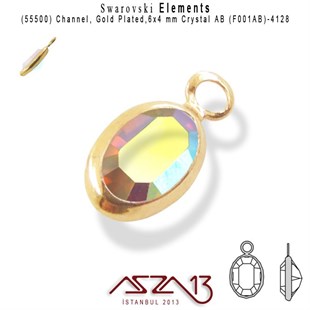55500 F001AB 4128 (AB Crystal) 6 x 4 mm Gold Plated Linked / 1 Adet