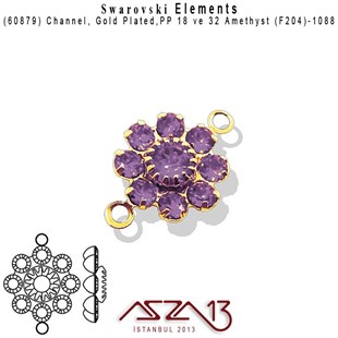 60879 F204 1088 (Amethyst) PP 18 ve 32 Gold Plated Linked / 1 Adet