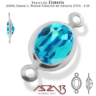 55500 F379 4120 (Indicolite) 8x6 mm Rhodium Plated Linked / 1 Adet