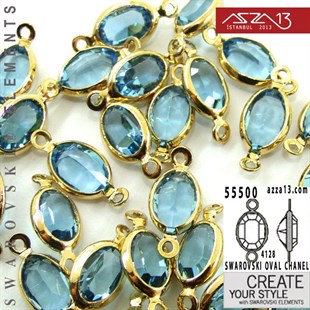 55500 F202 4128 (Aquamarine) 6 x 4 mm Gold Plated Linked / 1 Adet