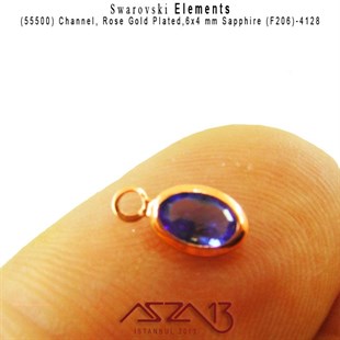 55500 F206 4128 (Sapphire) 6 x 4 mm Rose Gold Plated Linked / 1 Adet