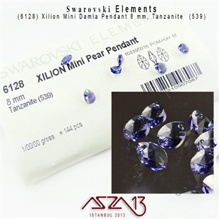 6128 539 (Tanzanite)  Xilion Mini Pear Pendant (Tanzanit Damla Kristal Uç) 8 mm / 5 Adet