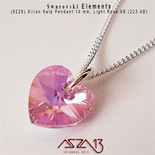 6228 223 (L.Rose C. Aurore Boreale)  Xilion Heart Pendant (A.Gül Kapl. Kristal Renk Kalp Şekilli Uç) 14 mm / 2 Adet
