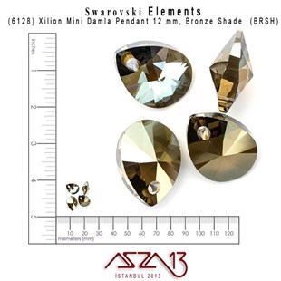 6128 001 BRSH (Crystal Bronze Shade)  Xilion Mini Pear Pendant (Bronz Kapl. Damla Kristal Uç) 12 mm / 4 Adet