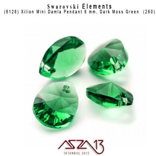 6128 260 (Dark Moss Green)  Xilion Mini Pear Pendant (K.Yeşil, Damla Kristal Uç) 8 mm / 5 Adet