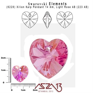 6228 223 (L.Rose C. Aurore Boreale)  Xilion Heart Pendant (A.Gül Kapl. Kristal Renk Kalp Şekilli Uç) 14 mm / 2 Adet