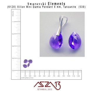6128 539 (Tanzanite)  Xilion Mini Pear Pendant (Tanzanit Damla Kristal Uç) 8 mm / 5 Adet