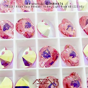 6228 223 (L.Rose C. Aurore Boreale)  Xilion Heart Pendant (A.Gül Kapl. Kristal Renk Kalp Şekilli Uç) 14 mm / 2 Adet