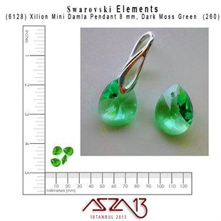 6128 260 (Dark Moss Green)  Xilion Mini Pear Pendant (K.Yeşil, Damla Kristal Uç) 8 mm / 5 Adet